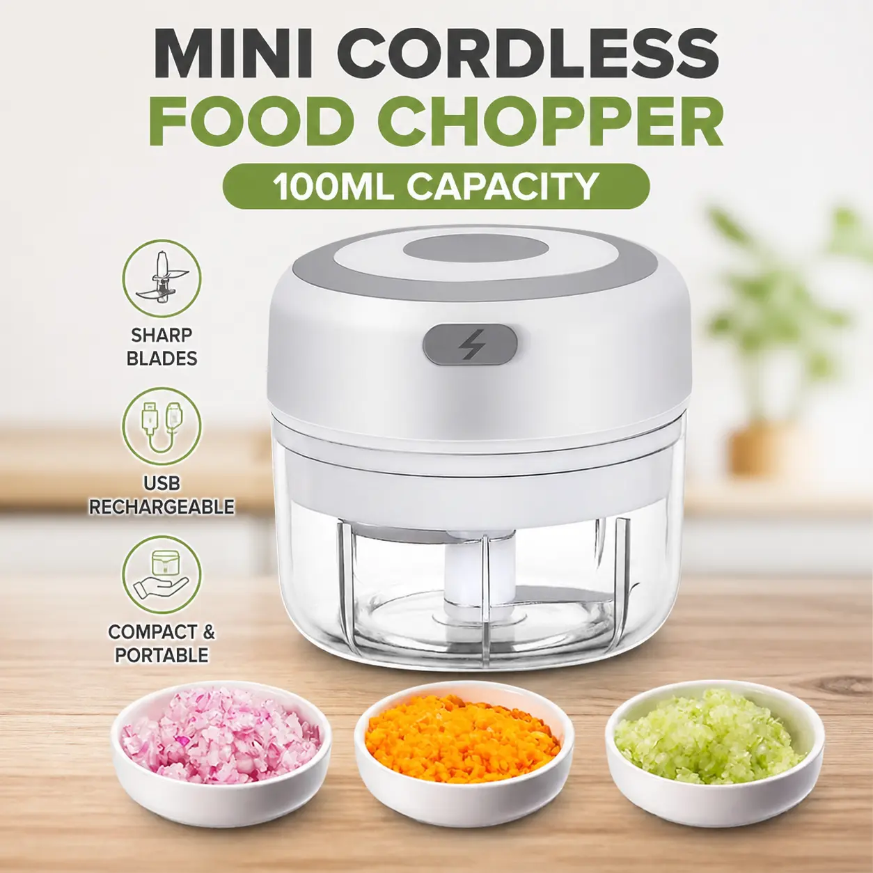 Miniature Cordless Electric Food Chopper - 100ML Plastic USB-Port Small Processor for Baby Maternity Vegetable Prep, Portable Cutting Tool, Plastic Body, Compact Design, Food Processor, Cut Vegetables, No Warning Applicable