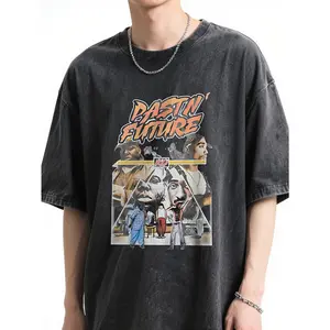 Acid Wash Distressed Short Sleeve T-Shirt For Men Women, Past N Future Classic Hip Hop Rappers Multi Portrait Collage Vintage Rap Graphic Oversized Crew Neck Casual Grunge Streetwear Soft Knit Cotton Daily Fashion Top