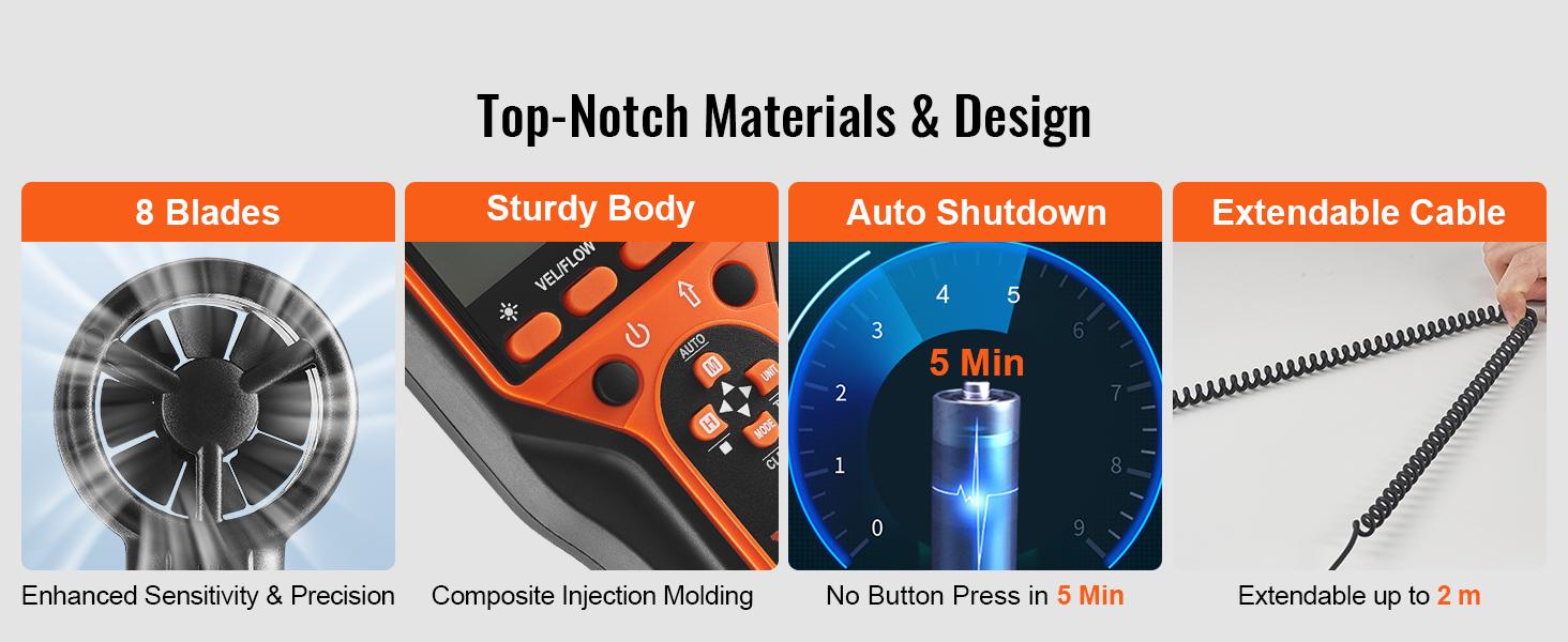 VEVOR Split Handheld Anemometer, 14-140, Digital Wind Speed CFM Meter Gauge with LED Backlight Screen, Measures Wind Velocity Temperature Air Flow, for Sailing Surfing Flying HVAC