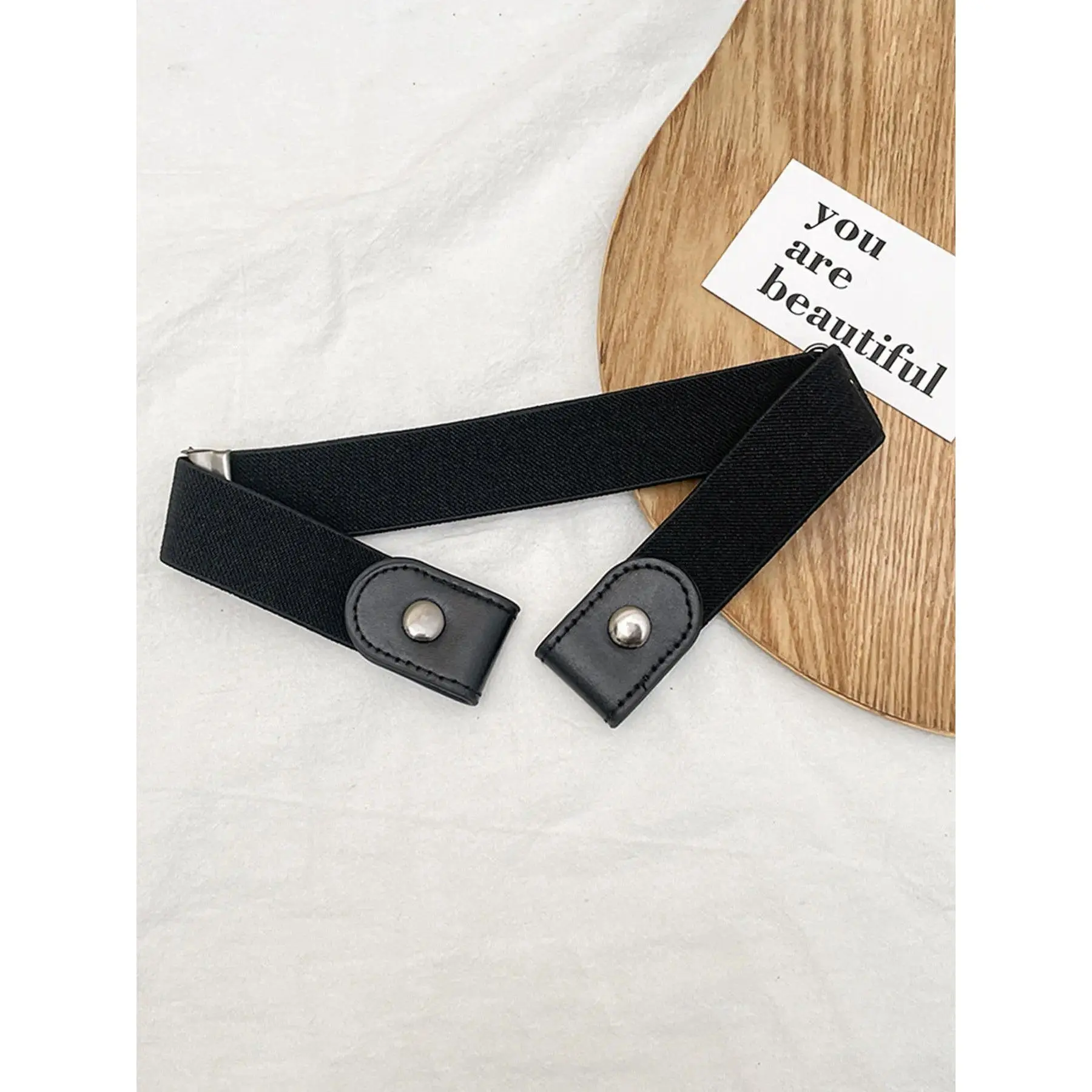Women’s 2-Piece No-Buckle Elastic Waist Belt - Adjustable Stretch Waist Tie Belt Accessory for Jeans, Casual Street Style Wear, No Buckle Belts
