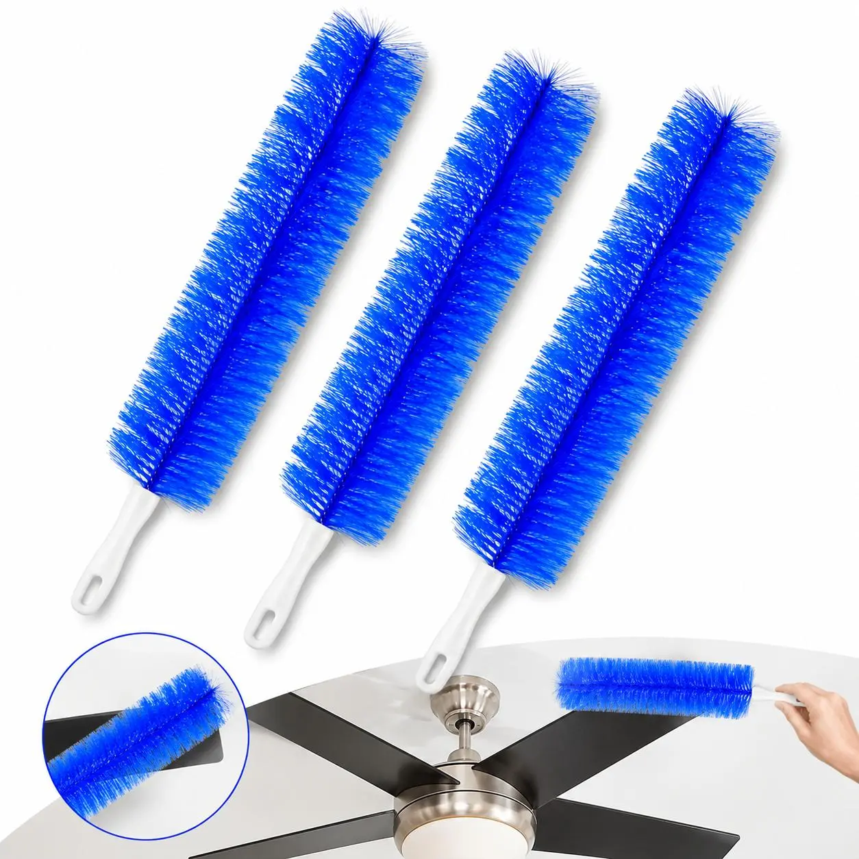 3 Pack Flexible Microfiber Brush Head, Reusable Dust Cleaner Wand, Multi-Surface Cleaning Duster, Washable Design, Great for Ceiling Fans, Window Curtains, Air Vents & Car Interior