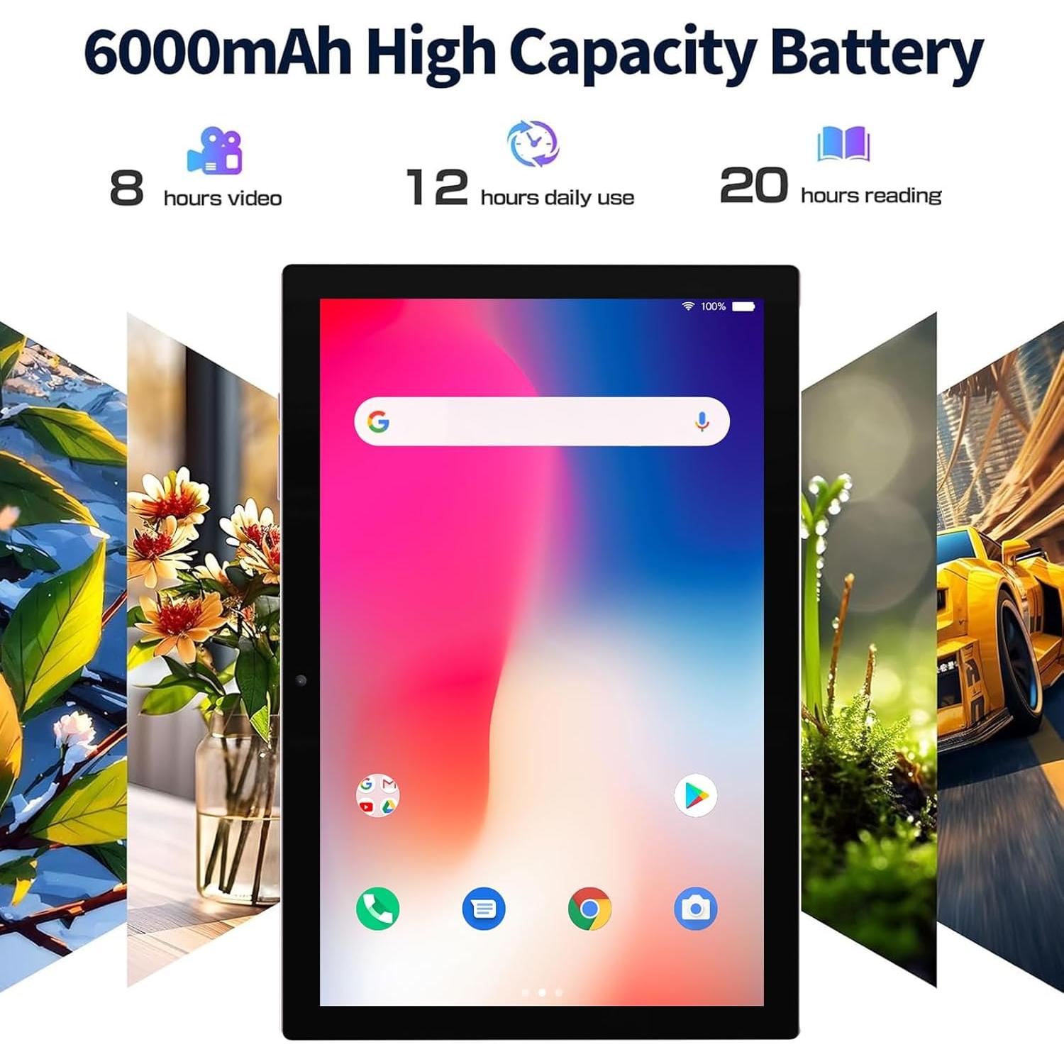 SUNDAY MIRTH Android 15 Tablet, 10 inch 2 in 1 Tablets with Keyboard, 18GB RAM 128GB ROM 2TB Expand, Quad-Core 2.0Ghz CPU, 5G WiFi 6, BT5.0, 1280x800  Touchscreen, 6000mAh, Widevine L1, GMS Tablet,