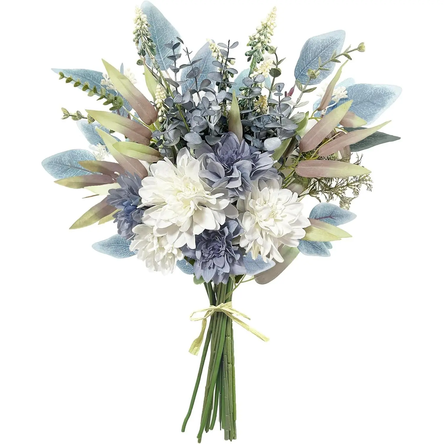 Blue White Fake Artificial Flowers Bouquet, Silk Floral Arrangements |   Silk Dahlias Faux flowers, Dining Table Centerpiece Living Room Decor, Vase Arrangement, Wedding Bridal Bouquet, DIY Bouquets