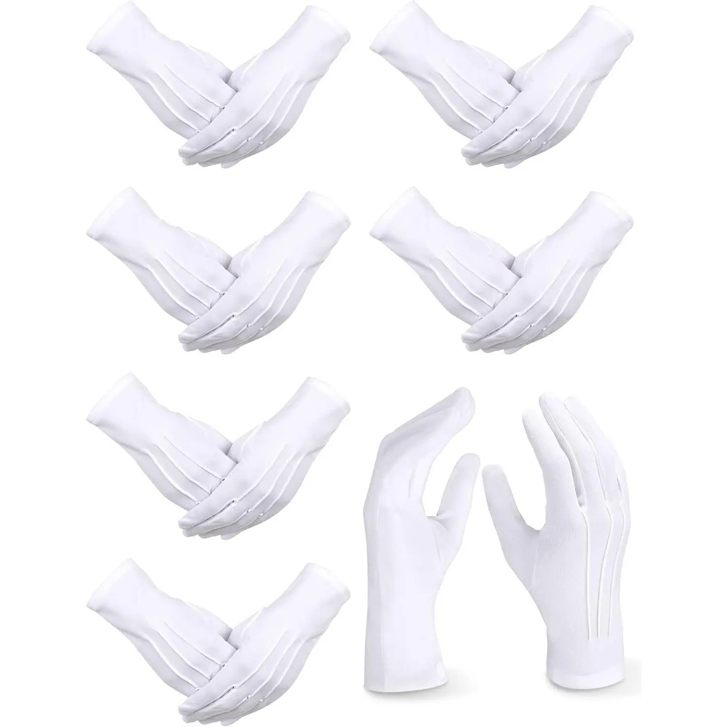 6 Pairs White Gloves for Men Usher Pallbearer Parade Nylon Costume Gloves for Funeral Formal Cosplay Party