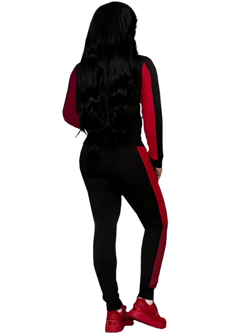 Two-piece Set Women's Colorblock Zip Up Hoodie & Pocket Pants, Casual Long Sleeve Drawstring Hooded Jacket & Trousers for Spring & Fall, Women's Clothes for Daily Wear, Womenswear