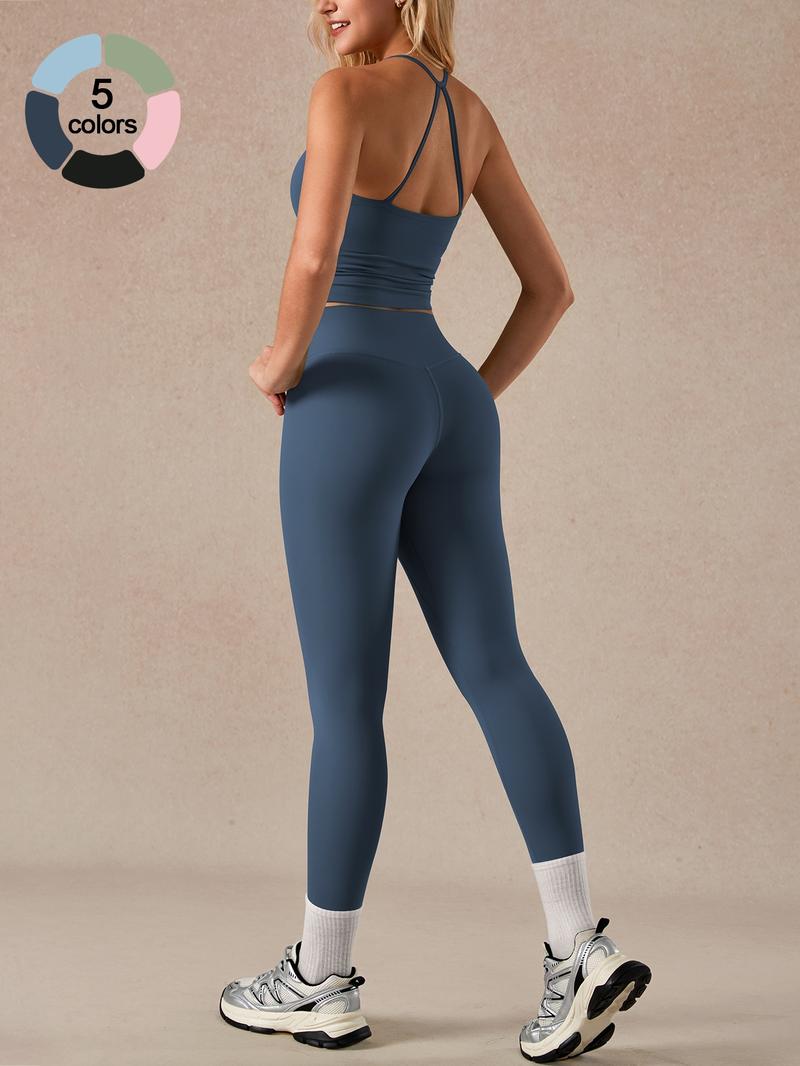 2 Piece Women's Tank Top and High Waist Pants Set, Removable Padding and Breathable Design for Yoga and Fitness, Tight-Fitting Outdoor Sport Gym Yoga Outfit