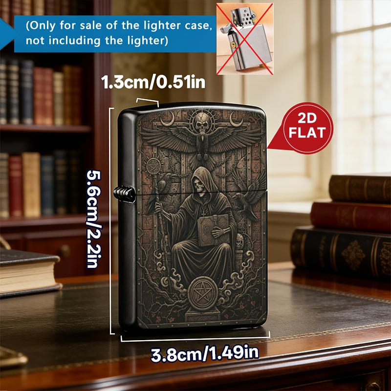 Gothic Grim Reaper Cigarette Case & Lighter Shell Set | Plastic Smoke Case + Metal Lighter Cover | Skull Raven Dark Aesthetic