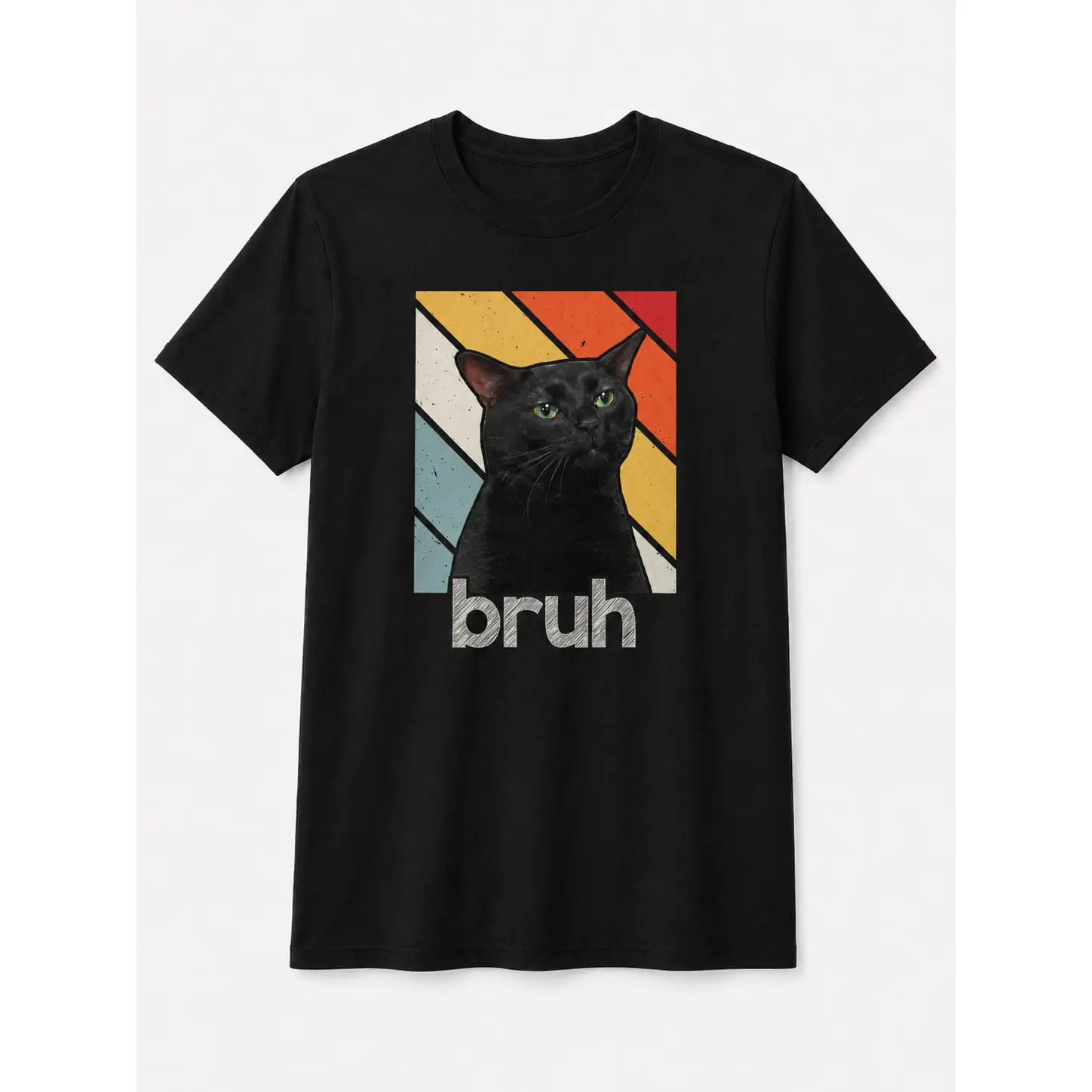 Bruh Black Cat T-Shirt, Funny Retro Cat Meme Graphic Tee for Men and Women, Cat Lover Shirt and Gift
