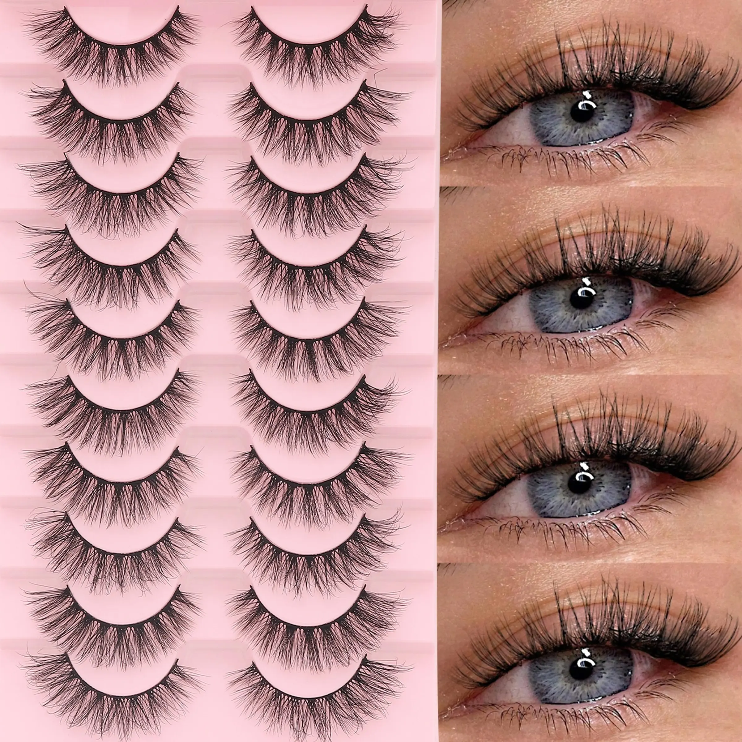 10 Pairs C Curl False Eyelashes, Natural Soft Lightweight Comfortable Gentle, Beginner Friendly Curling Strip Lashes, Fake Eyelashes for Daily Use, Natural Look Lashes