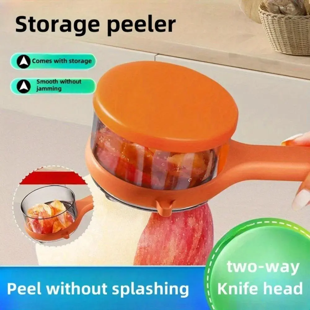 Storage‑Container Fruit Vegetable Peeler, Two‑Way Blade No‑Splashing Peeling Tool, Handheld Potato Apple Carrot Peeler, Multifunctional Kitchen Gadget for Fruit & Veggie Skin Removing