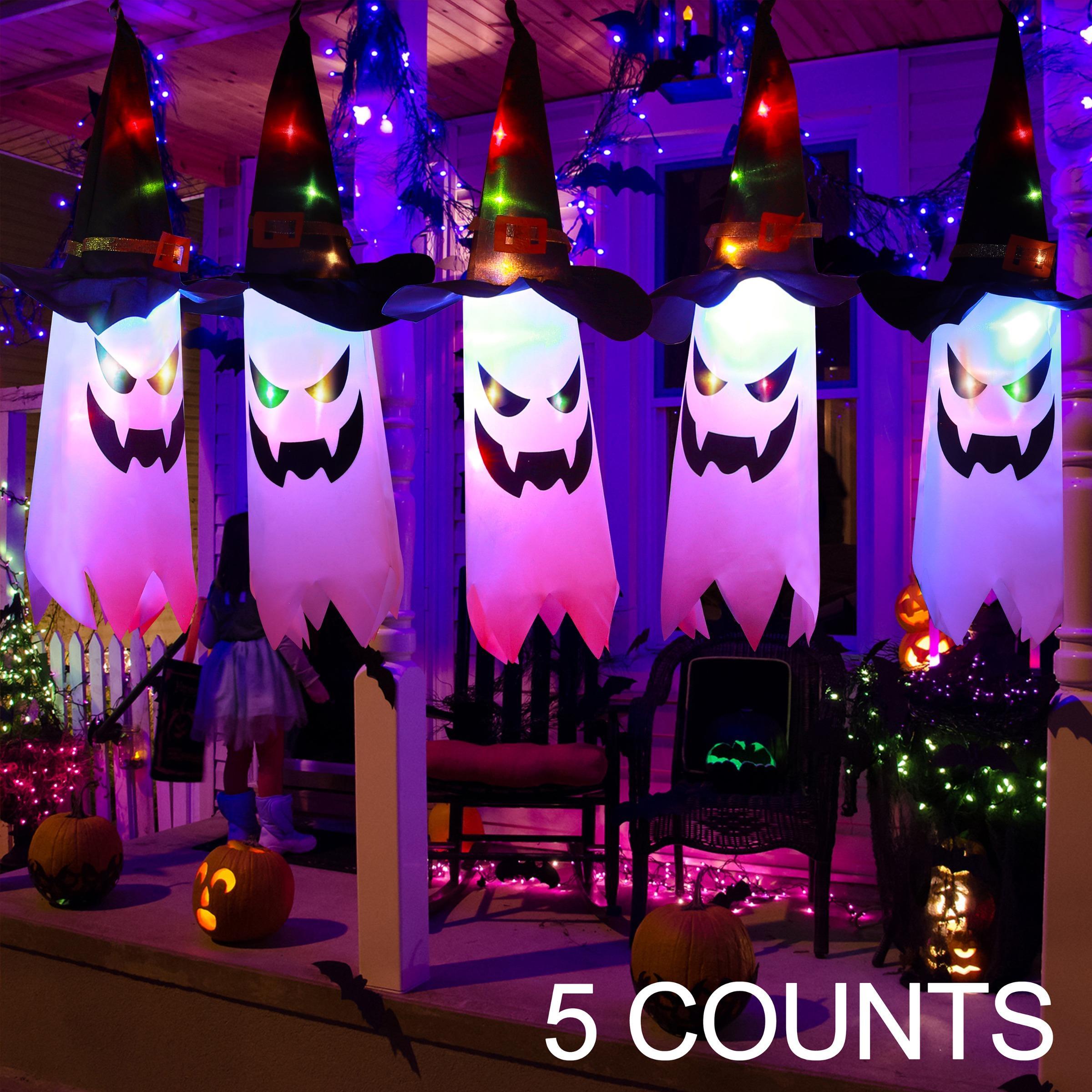 Halloween Ghost Hat Design Hanging Light, Battery Powered LED Light String, Decorative Light for Home Garden Yard Tree, Ornaments