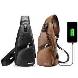 Unisex Crossbody Sling Bag, PU Leather Chest Bag with USB Charging Port, Waterproof Casual Daypack for Daily Use, Travel, Sports, and Hiking Shoulder Bag summervibes