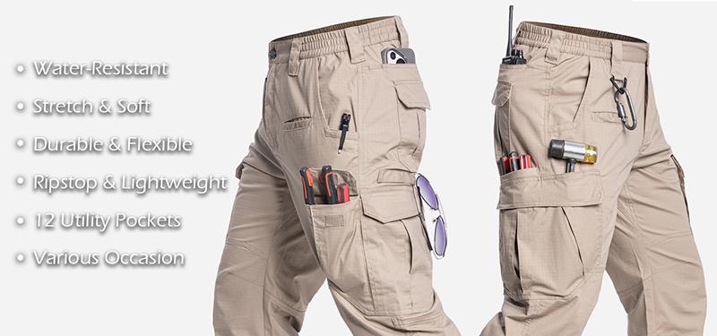 CARWORNIC Men's Stretch Ripstop Tactical Pants 12 Pockets Water-Resistant Flex EDC Utility Work Cargo Pants Lightweight Outdoor Hiking Pants
