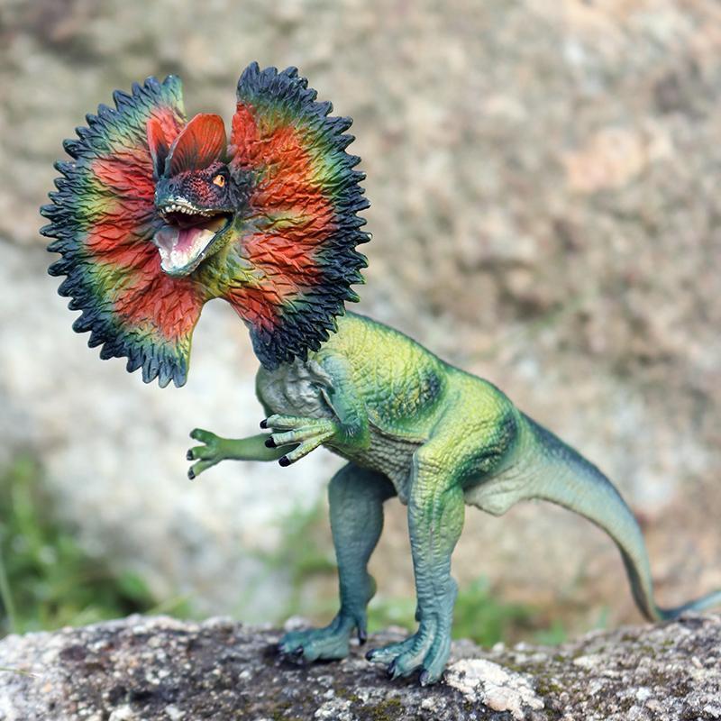 Oenux Jurassic Carnivorous Dilophosaurus Solid PVC Dinosaur Toy Action Figures Animal Model Collection Kids Gift
