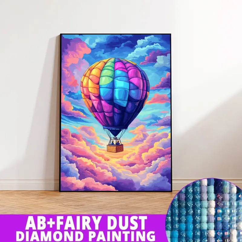 1PC framedless 5D Diamond Painting Kit-Colorful Hot Air Balloon Floating in Sky Colorful Hot Air Balloon Floating in Sky -Ornament Decorations for Home Resin Diamonds, AB Diamonds & Fairy Dust, Perfect for Adult Diamond Lovers,Holiday Gift