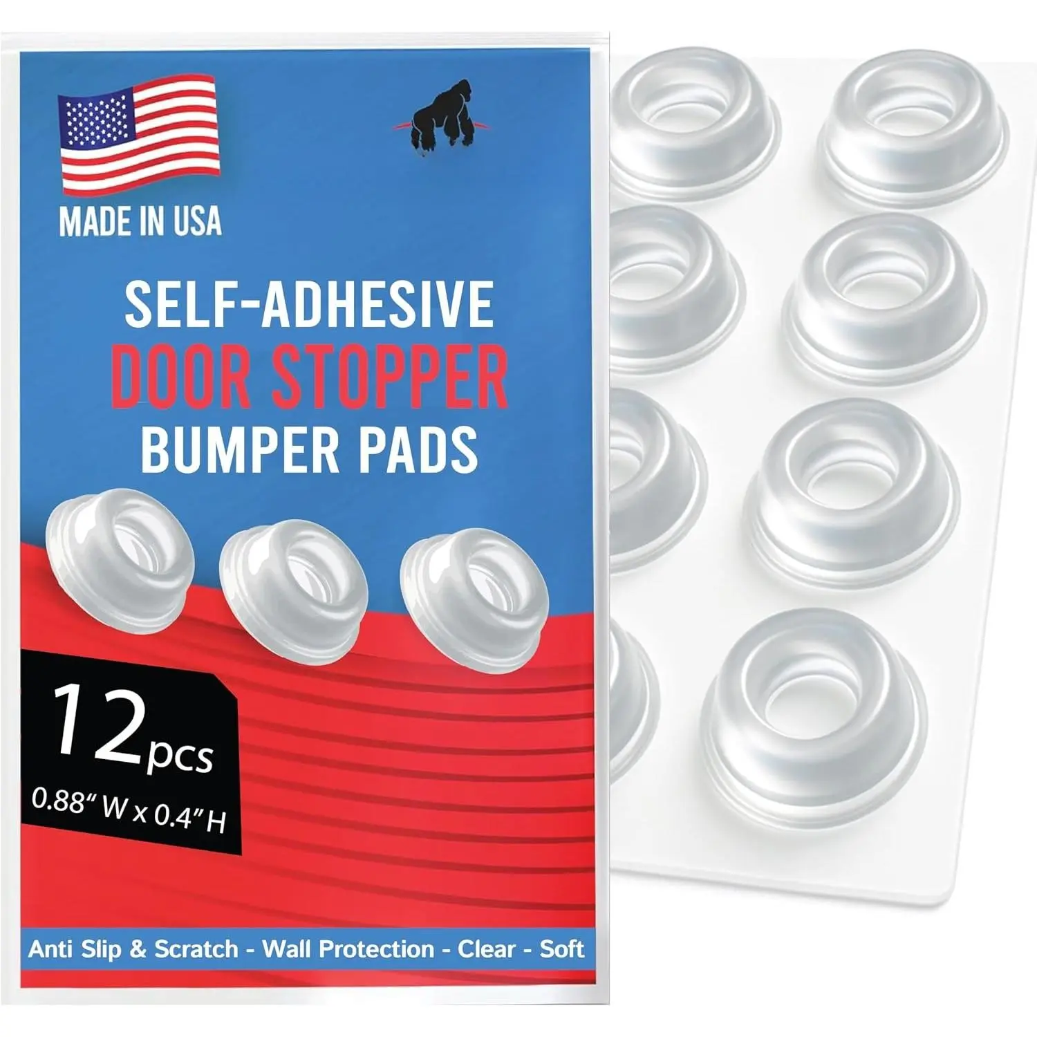Small Clear Door Knob Bumpers (Set of 12) - Self Adhesive Door Stoppers Wall Protectors Rubber  for Speakers, Electronics, Furniture