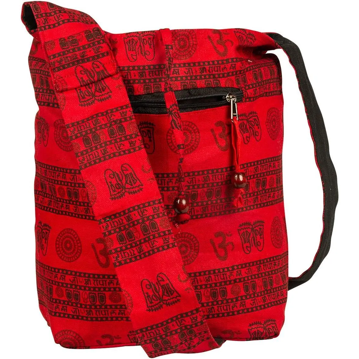Women's Canvas Hobo Bag with OM Symbol, Modern Block Print, Large Roomy Messenger Handbag, Zipper Closure, Comfortable for Everyday Use