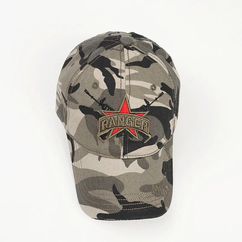 Euro-American Retro Embroidered Letter Five-Star Soft-Top Camouflage Breathable Adjustable Military Visor Classic Baseball Cap