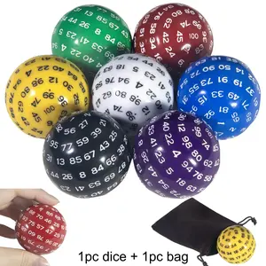 1 Piece Acrylic D100 Polyhedral Dice, Board Role-Playing Game Dice with Bag, Bar Club Desktop Gaming Accessories