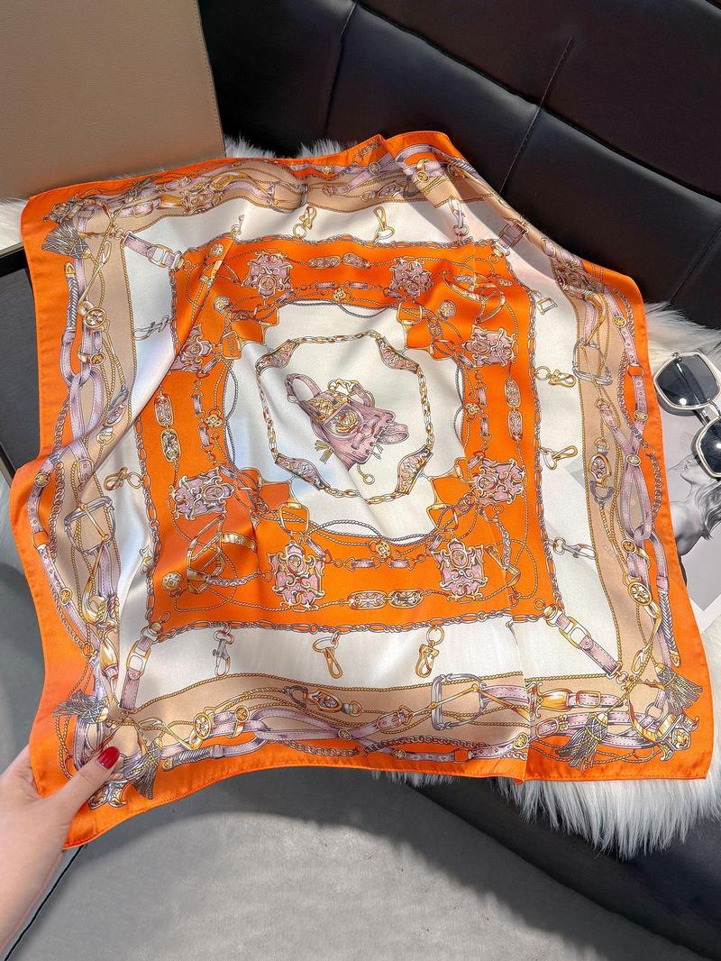 Chain Print Square Scarf, Fashionable Soft Lightweight Scarf for Women, Casual Versatile Accessories for Daily Wear, Fashion Accessories for Party, Daily Clothing Decor