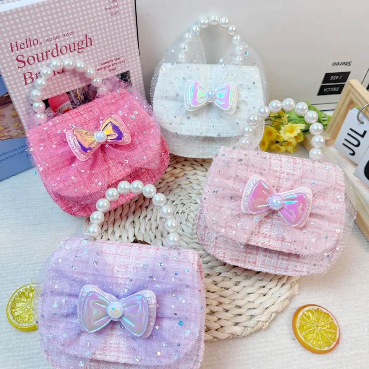 Children's bags, cute girls' crossbody bags, butterfly pearl handbags, little girls' cartoon princess rabbit versatile bags