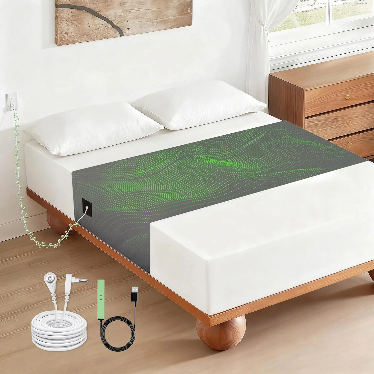 Gray Grounding Bed Sheet - 10% Silver Fiber & 90% Cotton Fitted Sheet for All Mattress Sizes, 106"x23.6" Healthy Sleep Grounding Bed Accessory