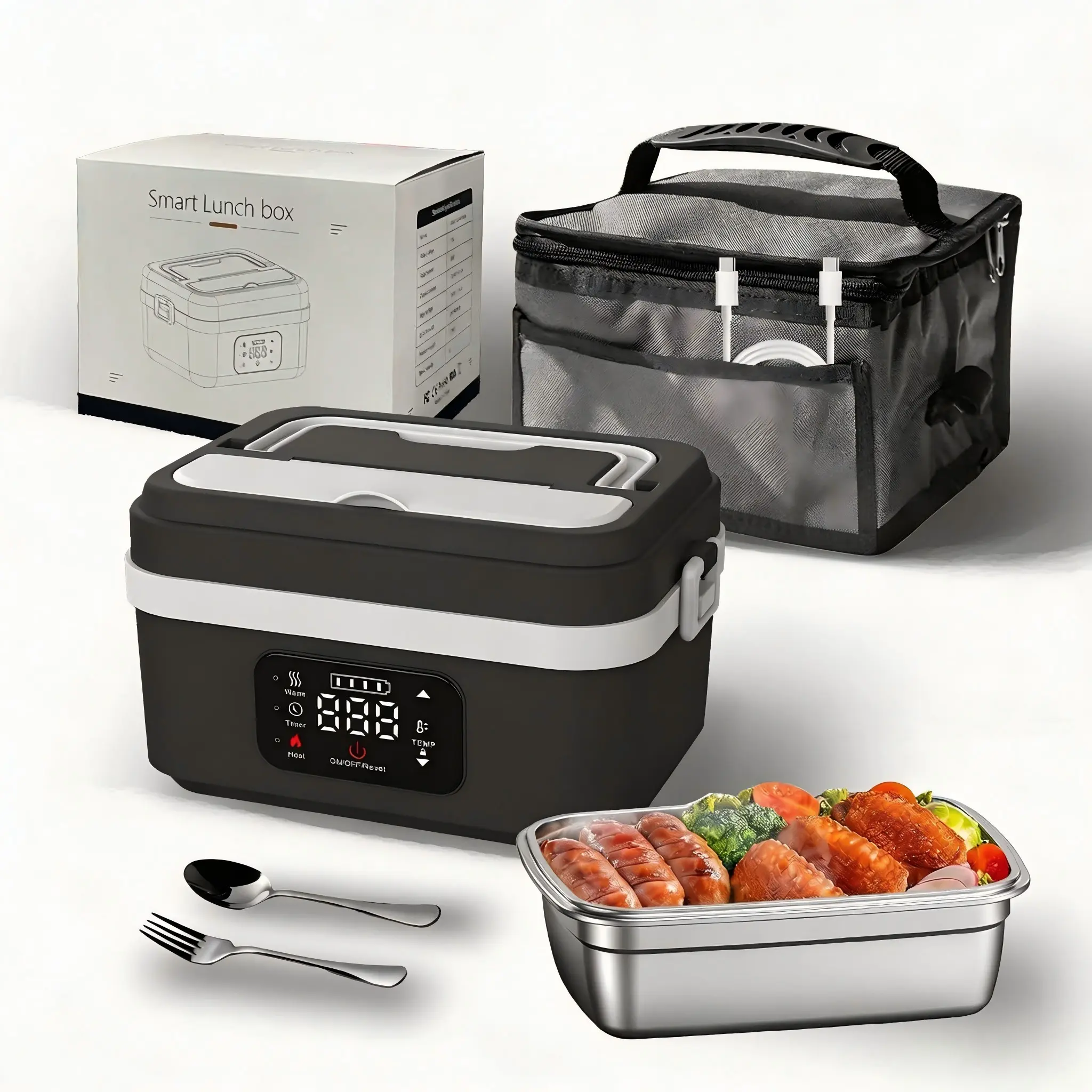 Rechargeable Heatable Lunch Box, Portable Self-Heating Food Warmer for Car, Office, Outdoor, Hot Food Lunch Container, Convenient Meal Solution