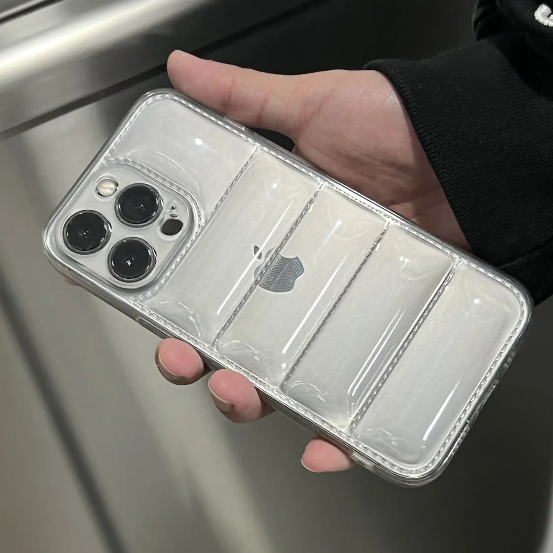 Transparent Down Jacket Style Phone Case , Soft Silicone Anti-Fall Protective Cover, Glossy Puffy Shockproof Tough Cover for iPhone 17 16 15 14 13 12 11 Pro Max Plus Air