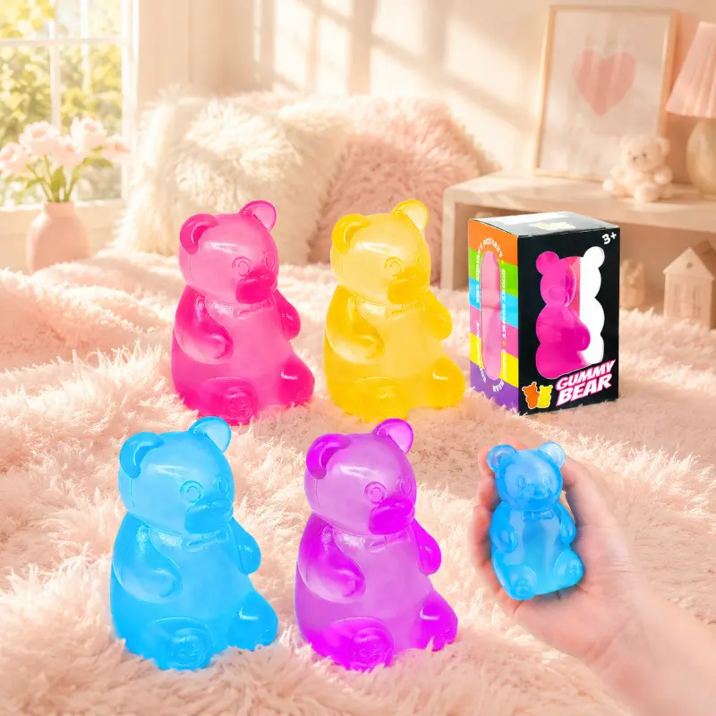 1/4 Counts Jelly-Like Filled Gummy Bear Sensory Fidget Squeeze Toy, Elastic Soft Stress Calming Gadget to Soothe Irritability, Versatile Holiday Bag Stuffer Minimalist Workspace Display Novelty Collector Keepsake