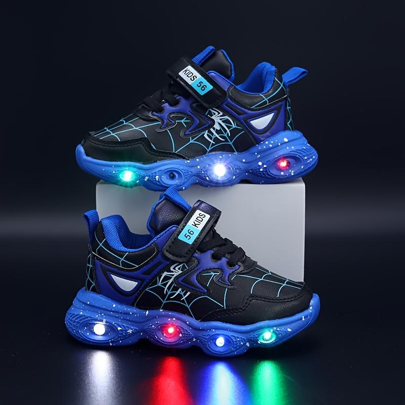 Hook and Loop Buckle Spider Web Print Luminous Sole Thick Sole Shoes Trendy Retro Comfortable Sneakers Boys' Training Shoes