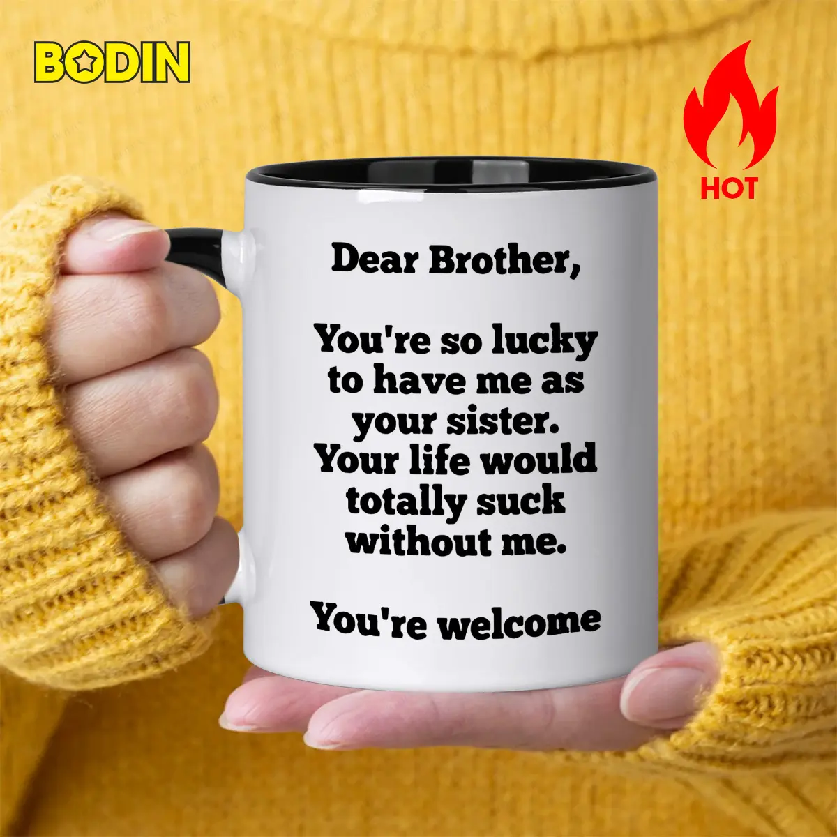 1pc 11OZ Humorous "Dear for Brother" Ceramic Coffee Mug, Cheeky Sister - for Brother Jokes Printed Tea Cup, Dishwasher Friendly, Distinctive Personalized Present for Brother, Great for Birthday/Holiday/Party, Ideal