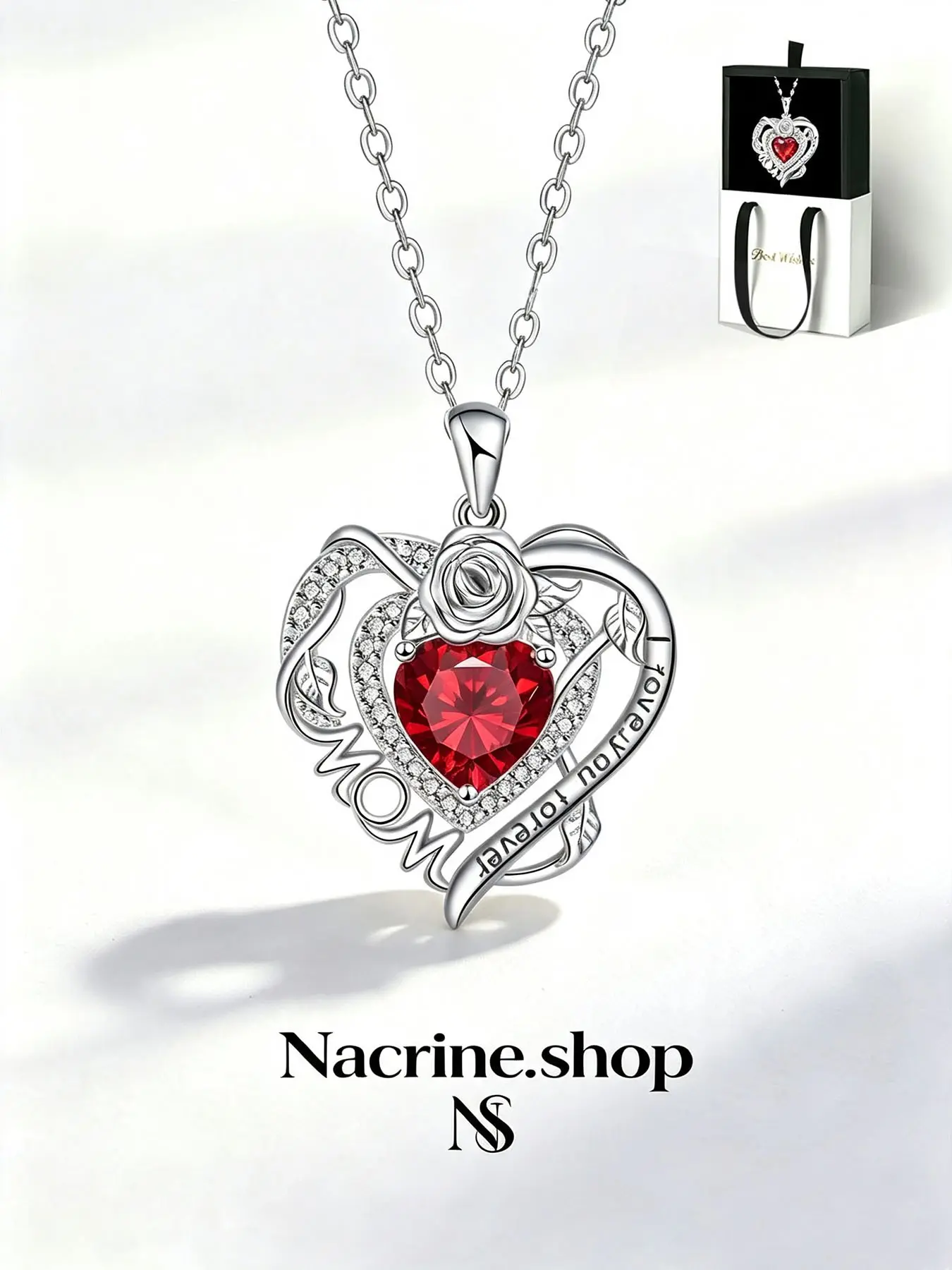 Rose & Heart Zircon Necklace, Romantic Gift for Partner, Wife, Mother, Birthday, Anniversary, Valentine's Day, Christmas
