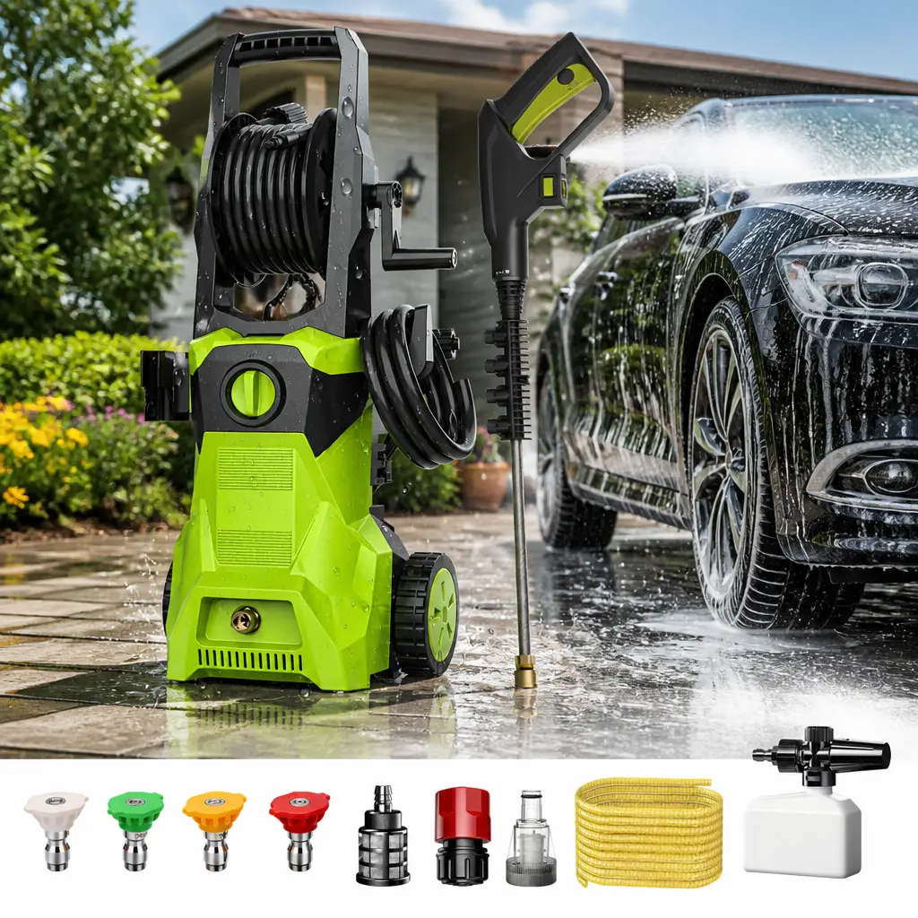 Upgraded Electric Pressure Washer 2100PSI Power Washer High Pressure with 4 Quick-Connect Nozzles, Inlet Hose And Filter, And Foam Cannon for Cars/Fences/Patios/Garden/Home Cleaning