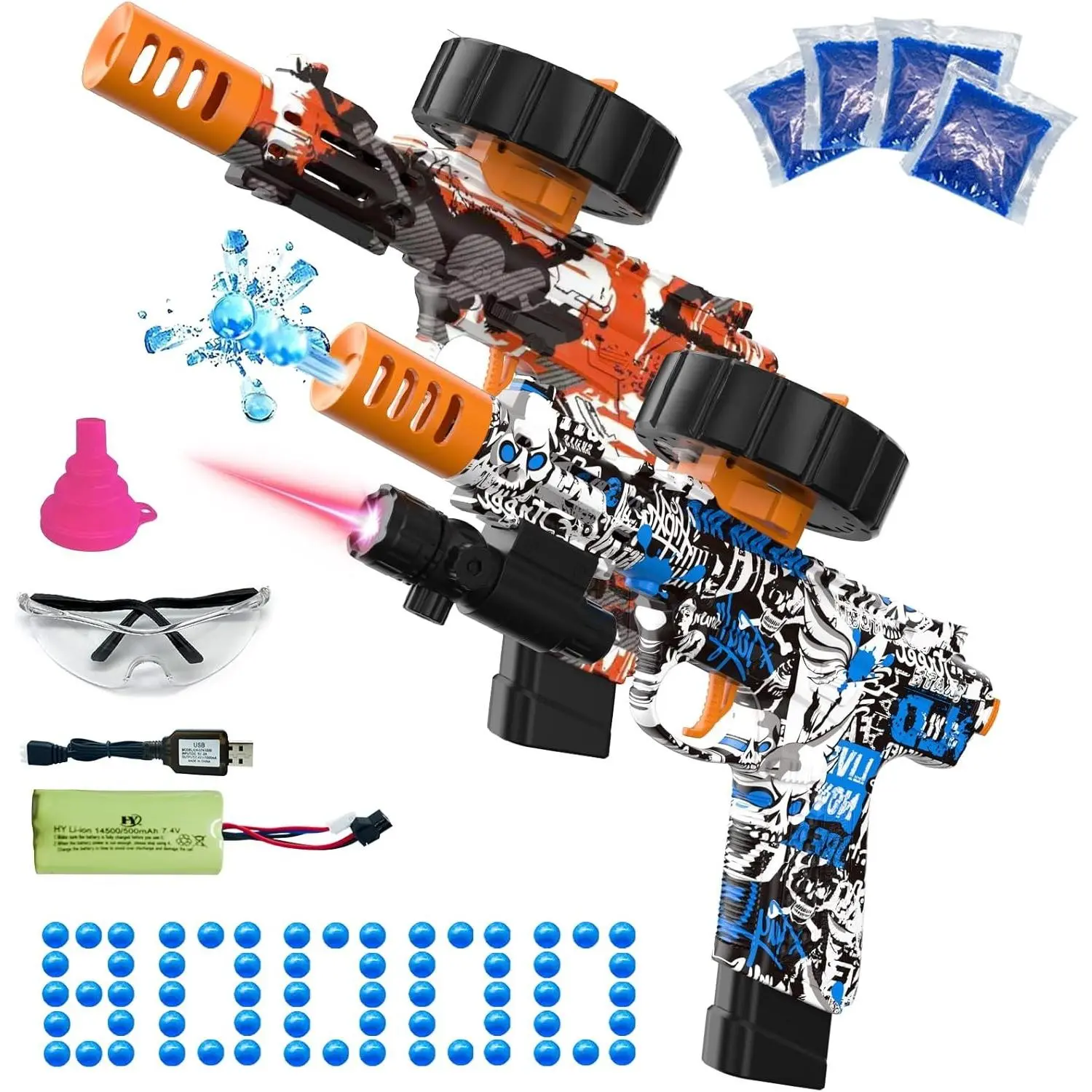 Electric Gel Ball Blaster, High Speed Automatic Splatter Ball Blaster with 80000+ and Goggles, Rechargeable Splatter Ball Toys for Outdoor Activities Shooting Game Party Favors-2 PcsGift