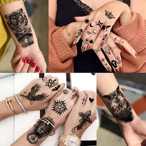 Realistic Black Grey Temporary Tattoo Stickers, Large Half Arm Fake Tattoos Wolf Skull Rose Waterproof Body Tattoo Decals