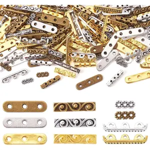 150 count 3-Holes Rectangle Spacer Bar Metal Beads 4 Styles Tibetan Multi Strand Separator Link End Bar  Colors for  Making