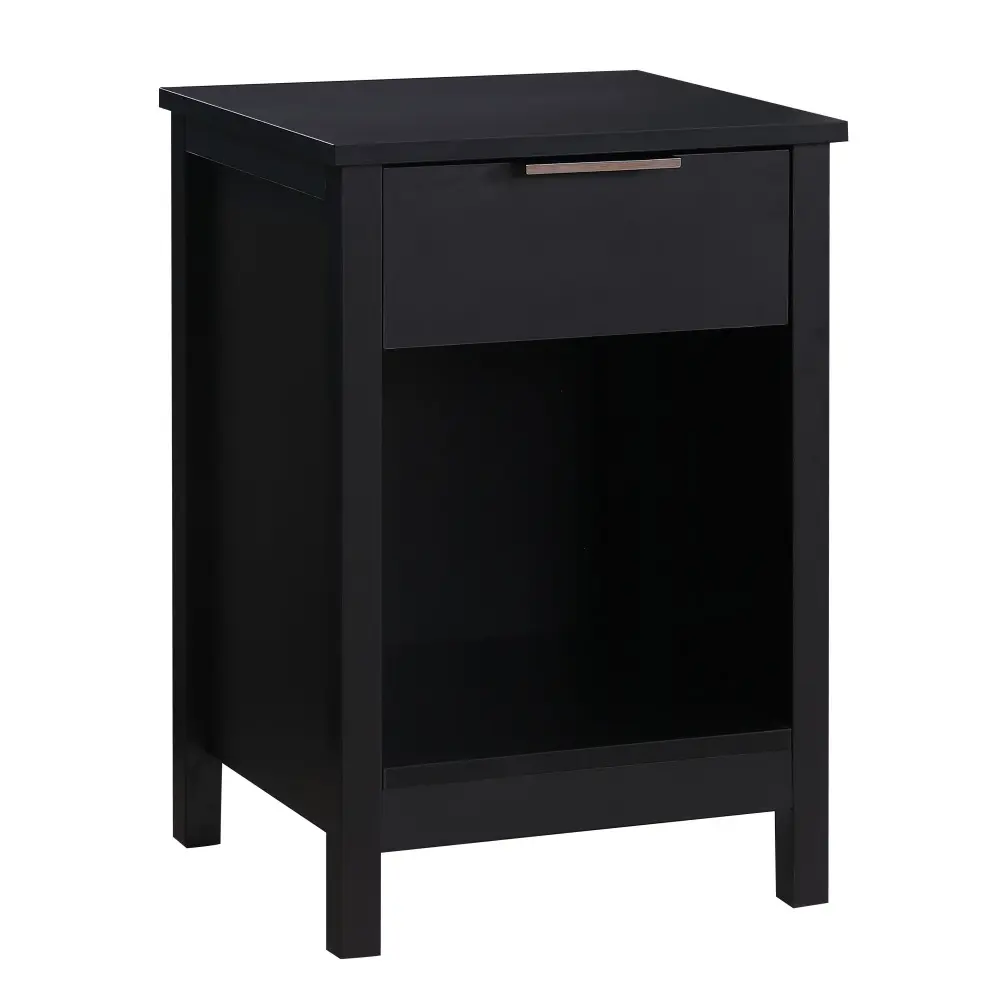 Littleox Retro Black Nightstand with Drawer - 3-Tier Bedside Table with Storage Drawer and Shelf, Modern End Side Table for Bedroom, Living Room