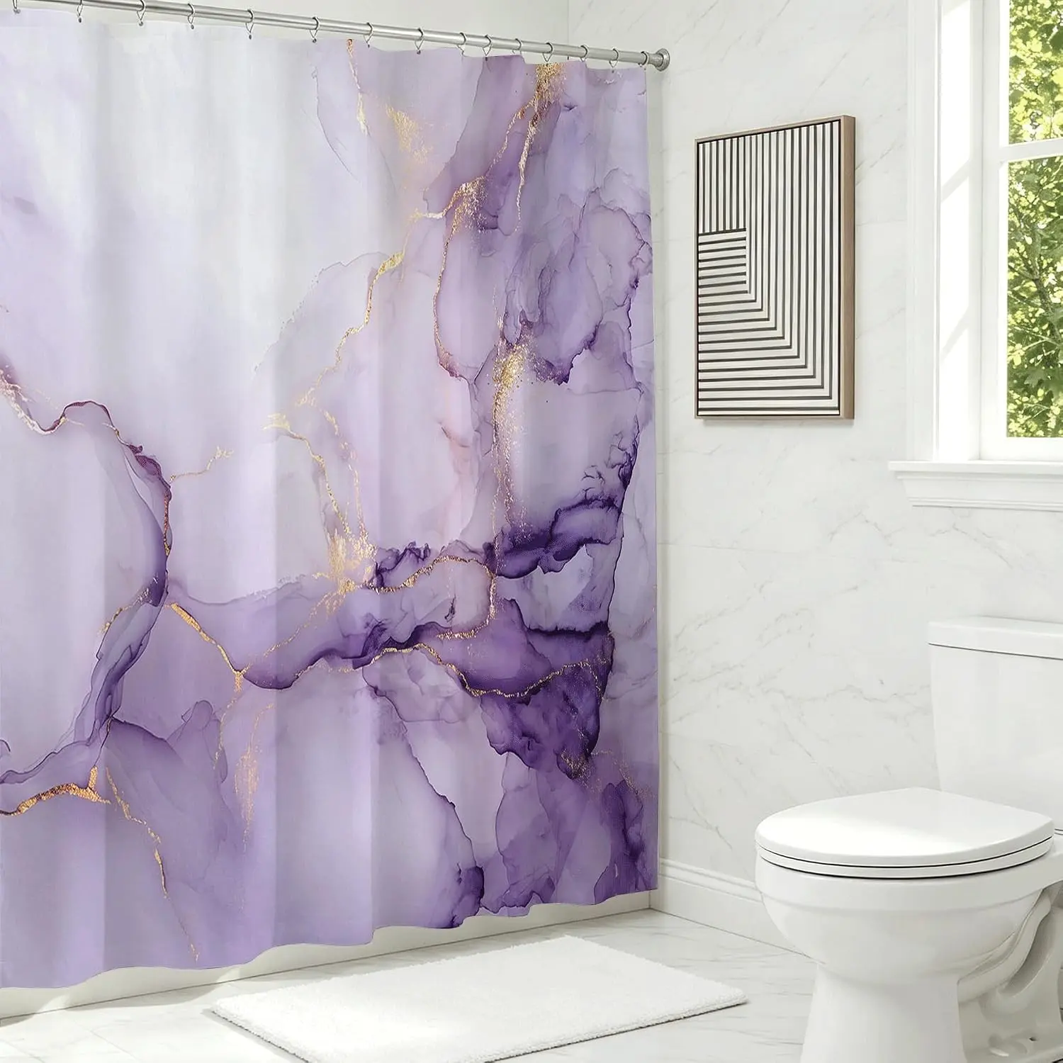 Durable Marble Shower Curtain, Waterproof Anti-Leak Fabric, Easy Installation, Dry Wet Separation, Universal Size