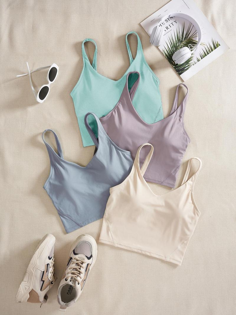 Women's Solid Sports Bra, Quick-Drying Breathable Comfortable Crop Cami Top for Yoga Gym Workout Running, Ladies Sportswear for Indoor and Outdoor Wear