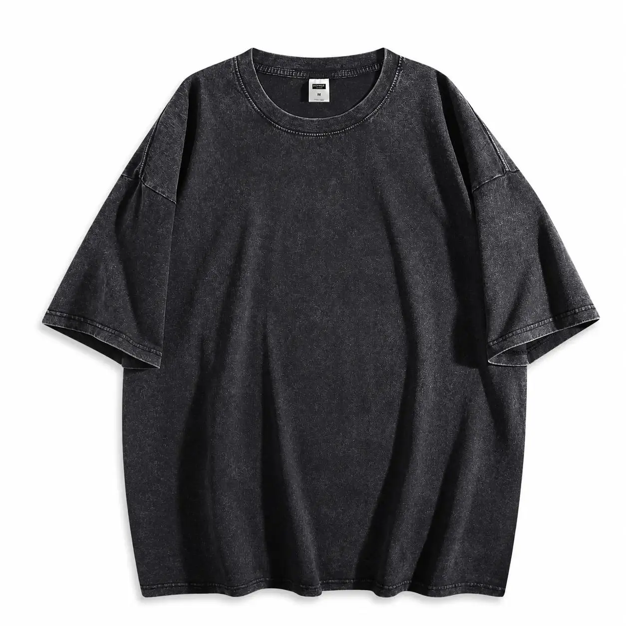 ZEEWEAR Menswear Unisex Vintage Washed Oversized Round Neck Shortsleeve Plain Cotton Casual Loose-Fit Basic T-Shirt, Pure Cotton, All Seasons