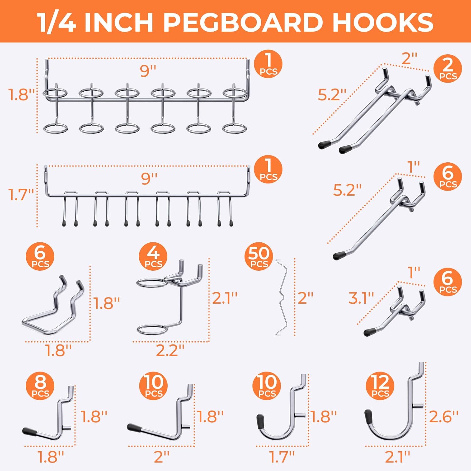 70 count Pegboard Wall Organizer, 4 count Metal Peg Board Panels with 66 count 1/4" Pegboard Hooks Accessories Kit, Black Peg Board for Walls , Garage Tool Storage, Workbench Organization