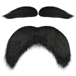 Black  Mustache and Eyebrows Set, Self Adhesive  Beard, Novelty Realistic Facial Hair for  Costume and Festival Party