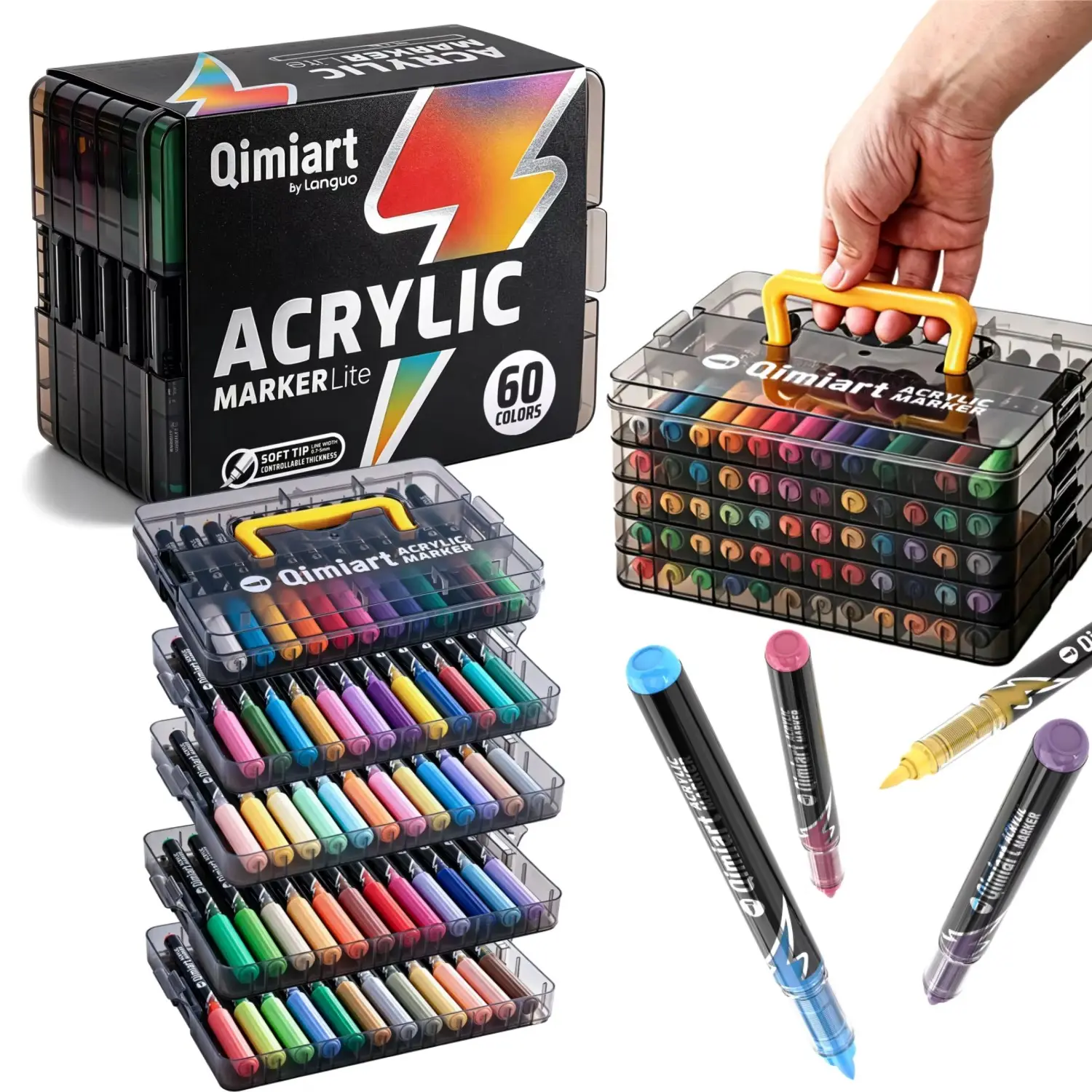 24/36/60-Color Acrylic Paint Marker Set, Bright Colors, Flexible Fine Tips, Ideal for Pottery, Stone, Canvas, Glass, Handmade Art