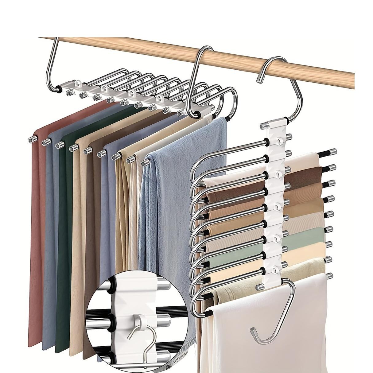 Upgraded 5-Layer Wave Pants Hanger - Multifunctional Space Saving Closet Solution for Leggings, Slacks & Accessories - Seamless Non-Slip S-Type Organizer Rack