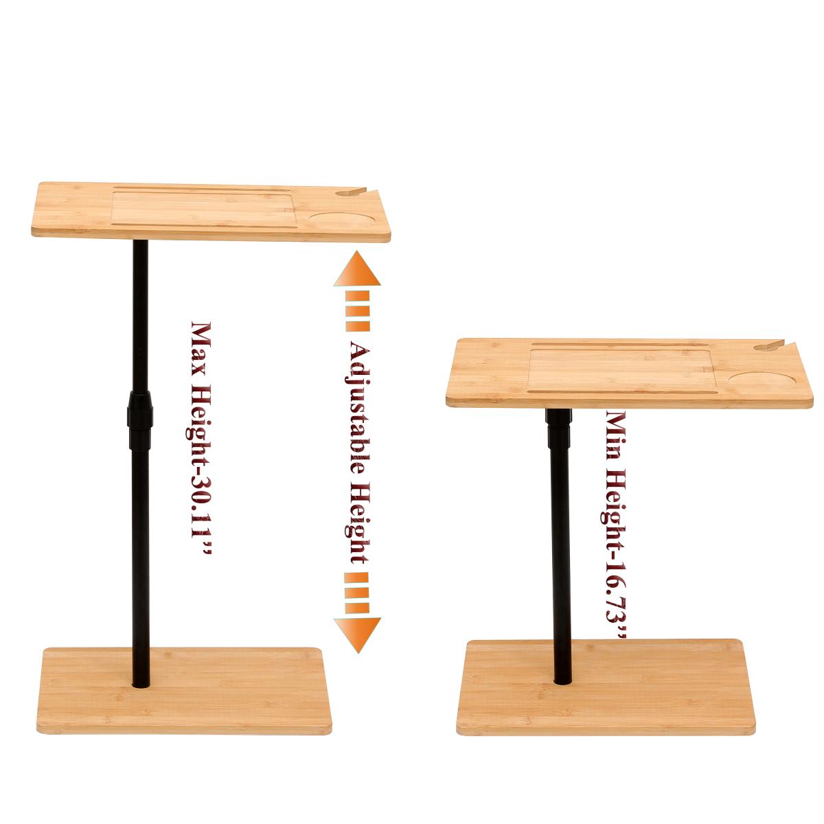 Bamboo C-Shaped Couch Tray Table, Height Adjustable Side Table with Slots & Storage Shelf, 2-Tier Sofa End Table for Living Room Bedroom Bamboo C-Shaped Couch Tray Table, Height Adjustable Side Table with Slots & Storage Shelf, 2-Tier Sofa End Table for Living Room Bedroom