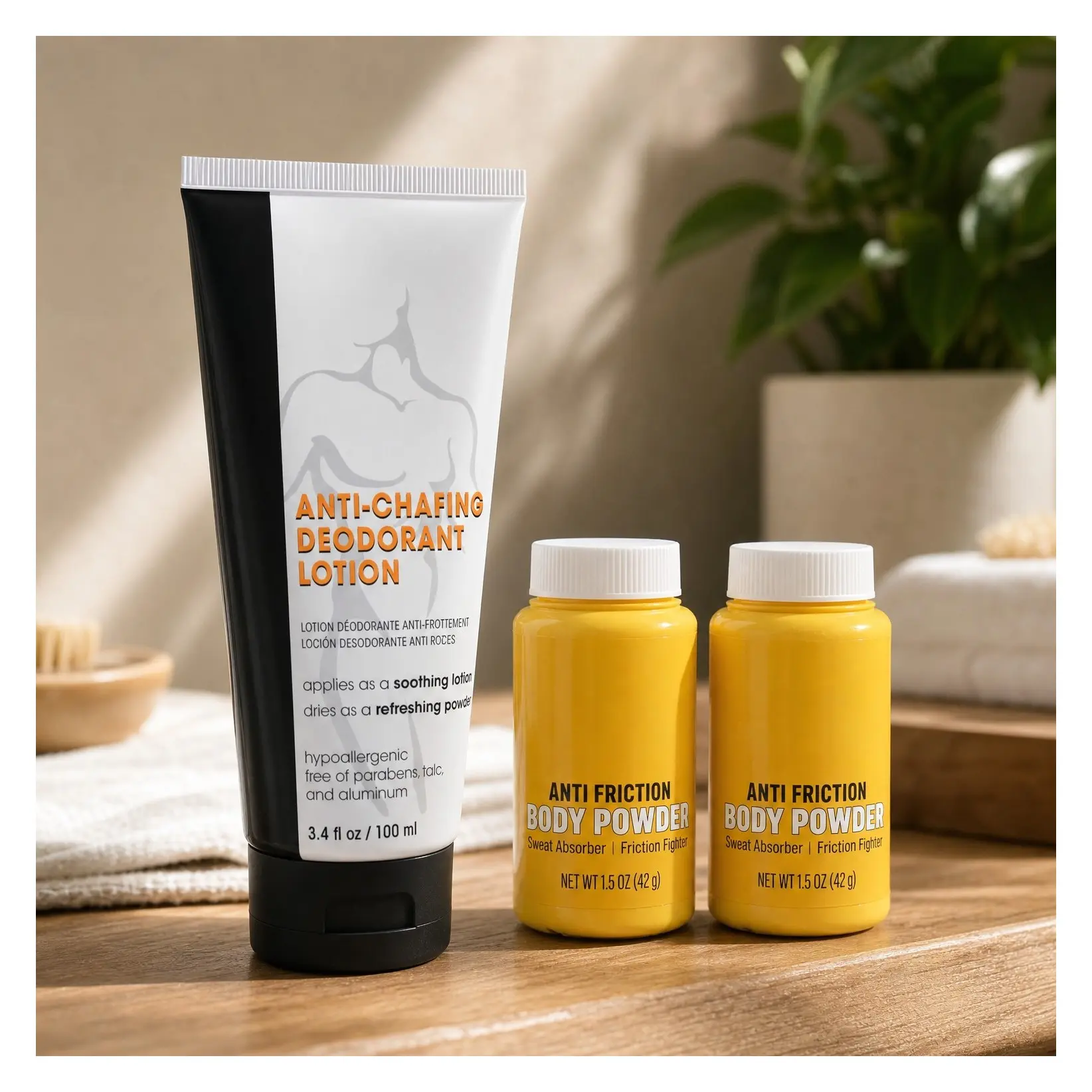 Men's Anti-Chafing Cream 3.4oz Bundle with Travel Size Anti-Chafing Powder 1.5oz, 2 PackGift
