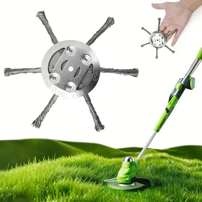Lawn Mower Head Replacement Parts, Grass Trimmer Wheel for Electric Lawn Mowers, Steel Wire Brush Disc, 6-Blade Attachment