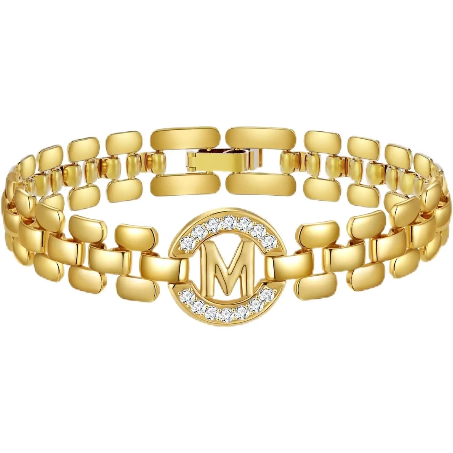 Initial Bracelets  Women, 14K Gold Plated Letter  Bracelets with Diamonds,Thick Chain Bracelet  Women trendy Jewelry Gifts New model