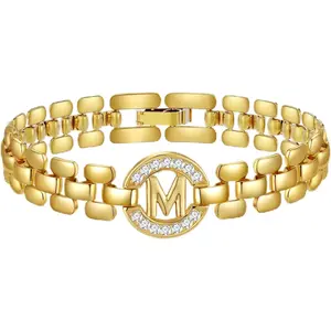 Initial Bracelets  Women, 14K Gold Plated Letter A-Z Bracelets with Diamonds,Thick Chain Bracelet  Women trendy Jewelry Gifts