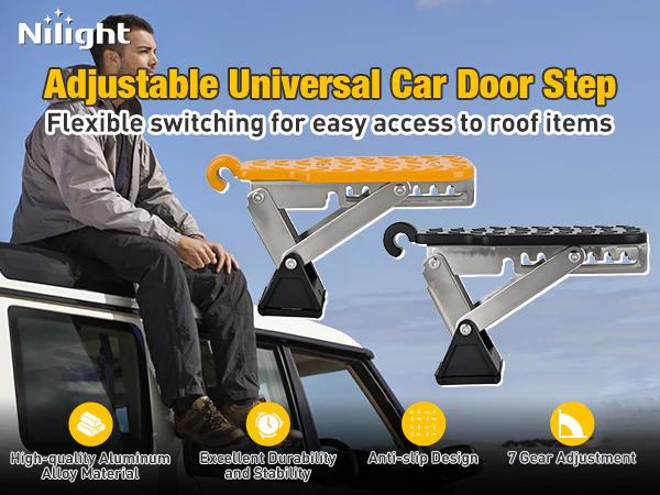 Nilight Car Door Step Universal Aluminum Latch Step for Car Roof Access Portable Folding Car Door Latch Hook Step Multi-Adjustable Both Feet Stand Pedal Max Load 500 Lbs for Truck SUV Vehicles, Black
